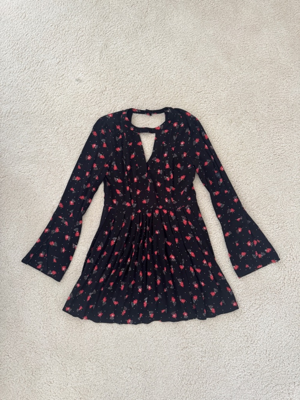 Free People Black and Red Floral Long Sleeve Dress